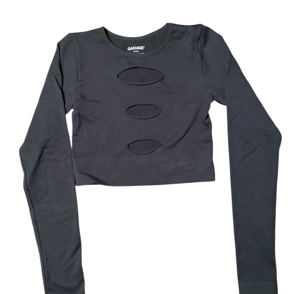 2/$15 Garage Black Long Sleeve Cut Out Crop Top